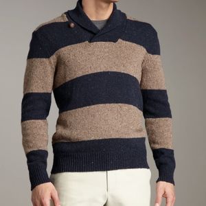 Coastal dark blue/contrast rugby stripes shawl